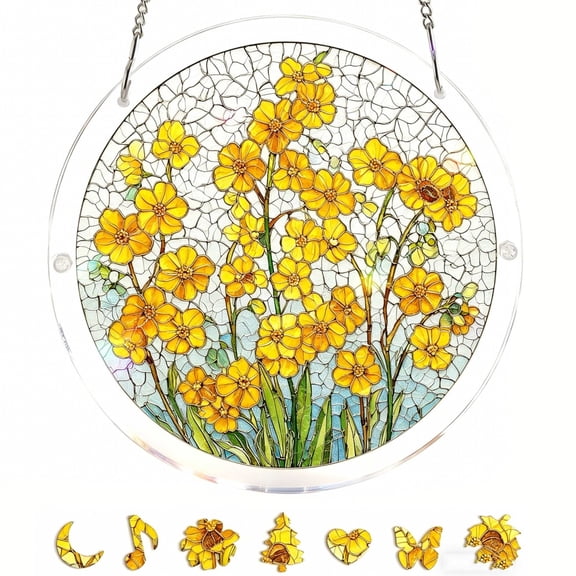 Sun Catcher for Window Hanging, Acrylic Puzzle Flower Suncatcher, Stained Glass Window Hanging Suncatchers Summer Decoration for Birthday Gift Window Art Home Decor