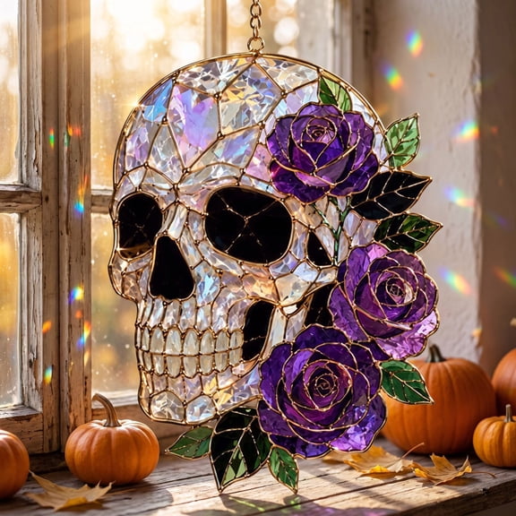 Sun Catchers Indoor Window, Gothic Rustic Acrylic Halloween Decorations Indoor, Spooky Greepy Halloween Stained Glass Window Hanging for Door, Wall, Porch