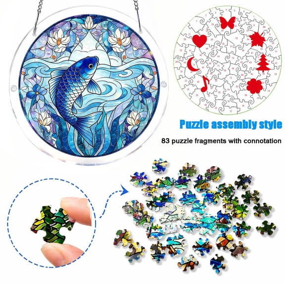 Sun Catchers Indoor Window,Suncatchers for Windows Hanging,Blue Fish Acrylic Stained Glass Suncatcher Handmade Window Hanging,7.4IN(7.4IN E)