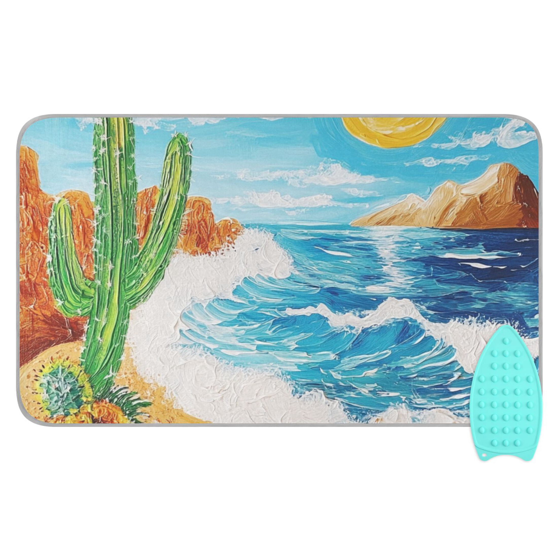 Sun Catcus on Beach Ironing Mat Blanket Portable Travel Ironing Pad Heat Resistant Pad 47.2" x 27.6”