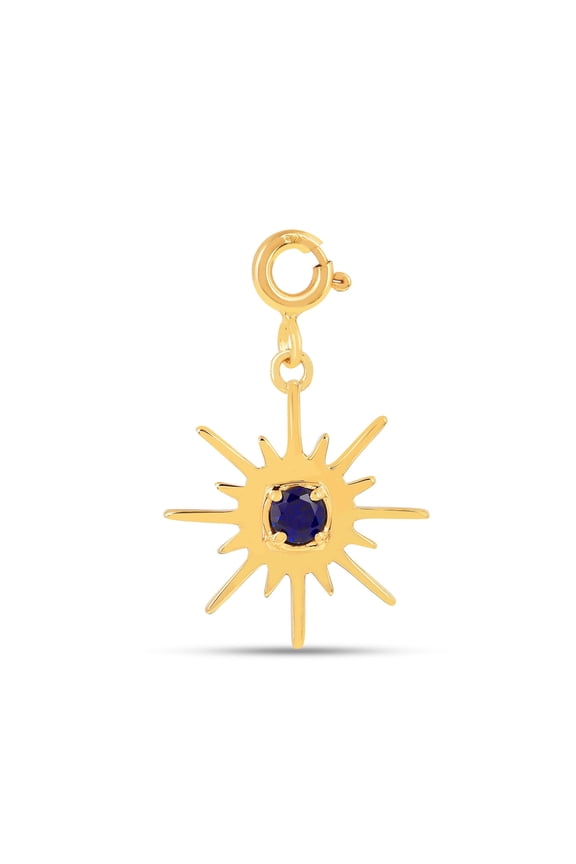 Sun Charm for Necklace 18k Gold Over Silver Mini Charm Sapphire Gemstone Sun Charm Summer Jewelry Gift Sunburst Necklace Charm Gift for Her