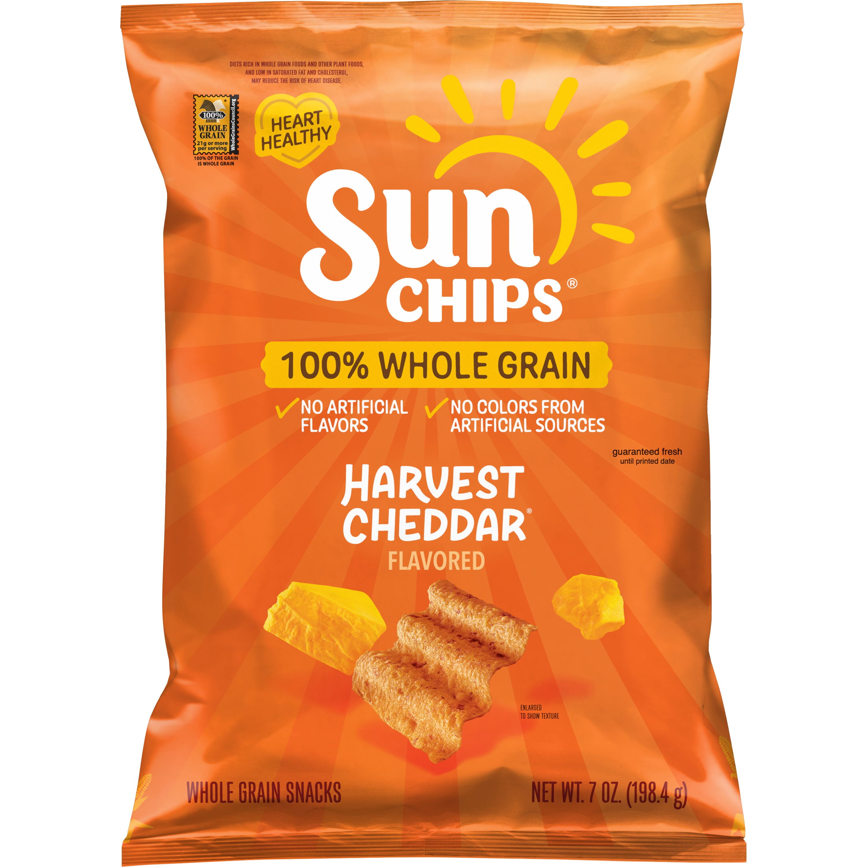 SunChips 100% Whole Grain Harvest Cheddar Snack Chips Bag, 7 oz
