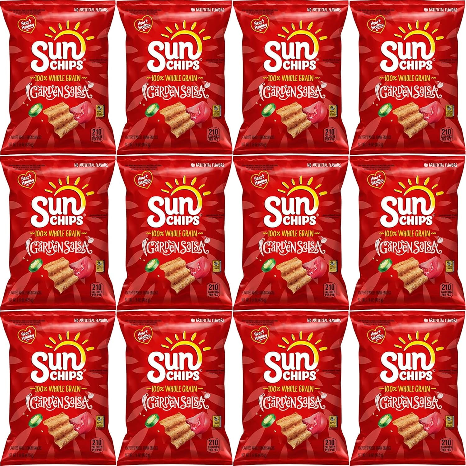 SunChips Garden Salsa Whole Grain Chips, 1.5 Oz Bags, Pack of 12