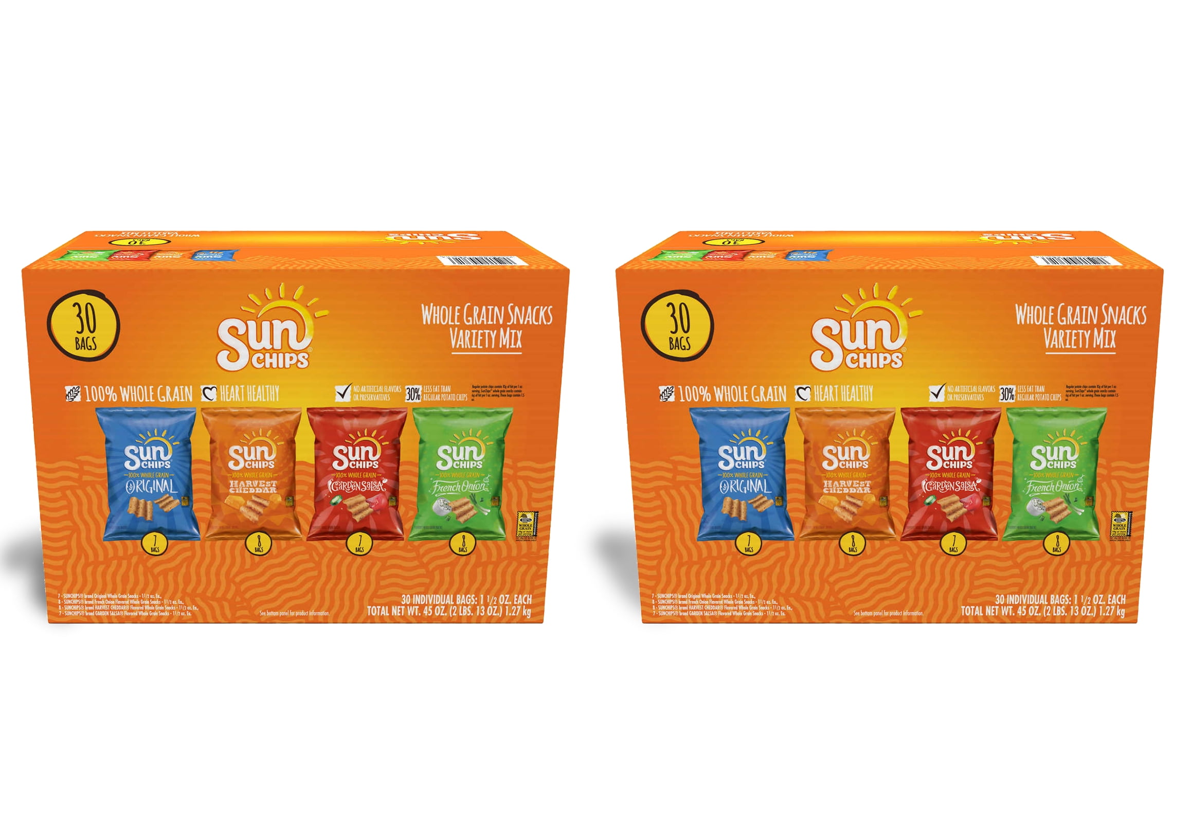 Sun Chips Whole Grain Chips, Variety Pack, 1.5 oz, 60count