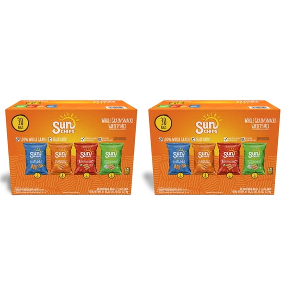 Sun Chips Whole Grain Chips, Variety Pack, 1.5 oz, 60-count