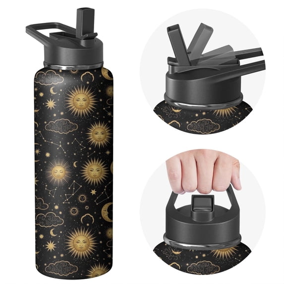Sun and Cloud Gothic Pattern Insulated Water Bottle with Straw, Vacuum ...