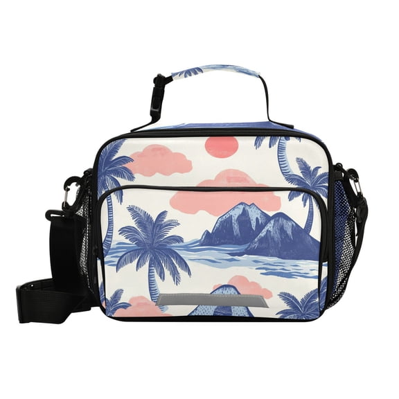 Sun Clouds Coconut Trees Waves Mountains Insulated Lunch Bag Portable Cooler Bag Mommy Bag Large Capacity 6L