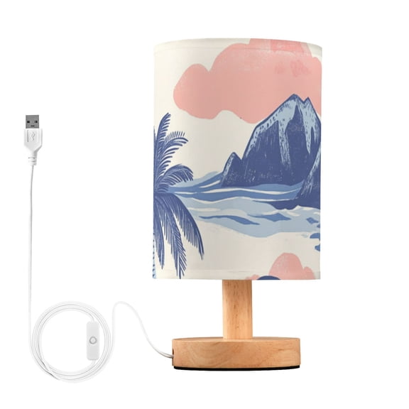 Sun Clouds Coconut Trees Waves Mountains Table Lamp with USB Port LED Warm Light Lamp Night Light Home Decor