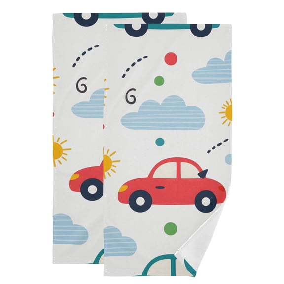 Sun Clouds Dots Cars Cute Hand Towel Absorbent Bath Towels for Bathroom Sports Gym 28" x 14" Set of 2