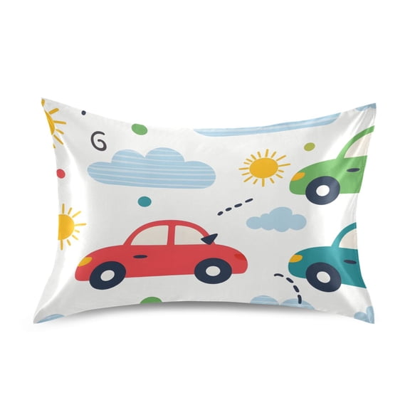 Sun Clouds Dots Cars Cute Satin Pillowcase Envelope Design Pillow Covers 1 Pack Standard Size 20" x 26"