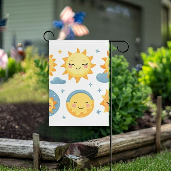 Sun Clouds Stars Garden Flag Double Sided Outdoor Banners for Courtyard Outdoor Lawn Farmhouse Holiday Decorations