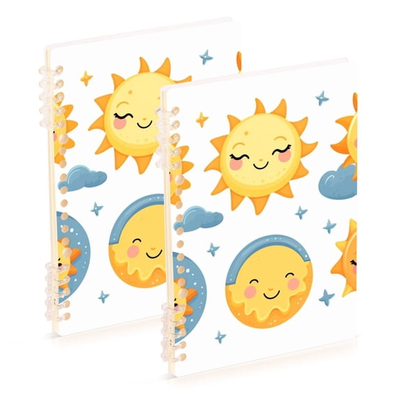 Sun Clouds Stars Ring Binder Notebook Journey Note Diary College Ruled Spiral Notebook Study Loose Leaf Paper A5 60 Pages