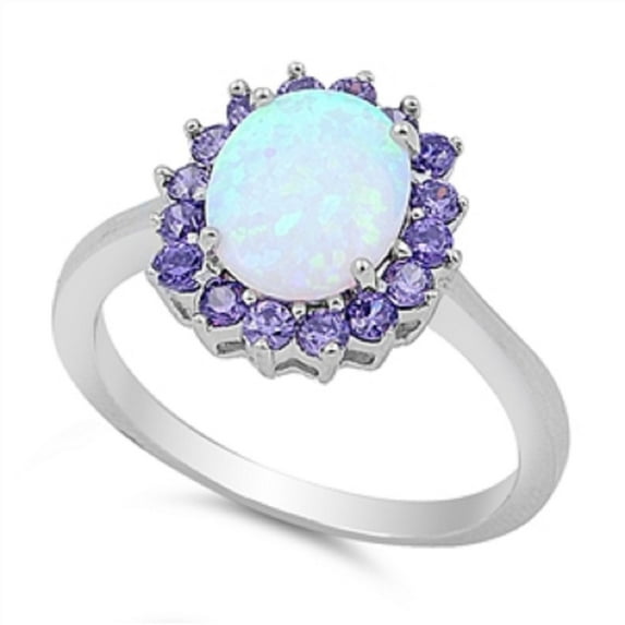 Sun Cluster White Simulated Opal Sterling Silver Size 9