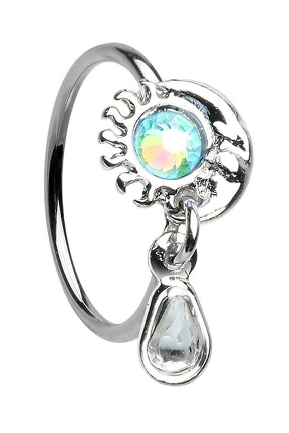 Sun & Cresent Moon Teardrop Dangle Bendable Nose Hoop Ring