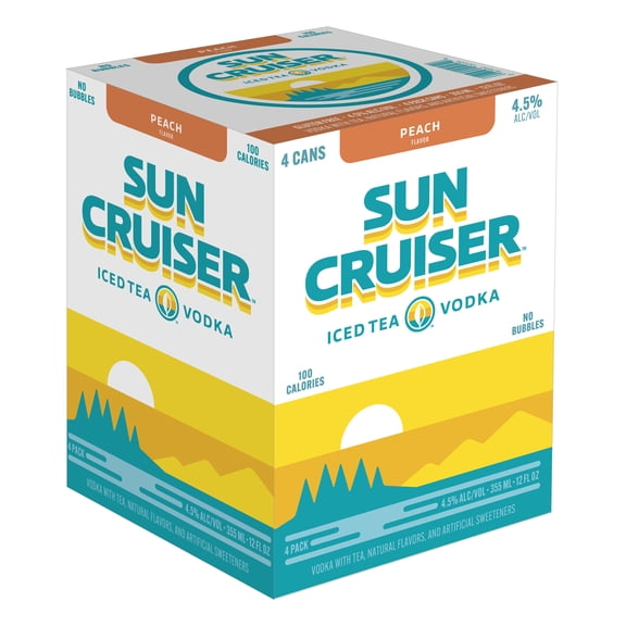 Sun Cruiser Iced Tea Vodka, Peach, 4 pack, 12 fl. oz. Aluminum Cans, 4.5% ABV