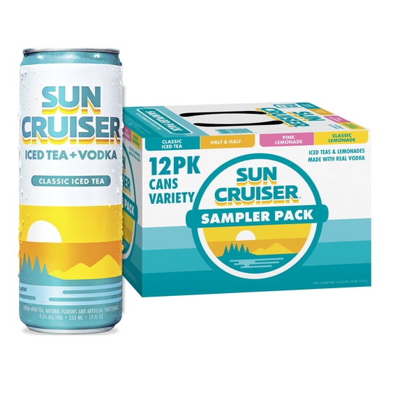 Sun Cruiser Iced Tea and Lemonade Vodka Sampler Vodka Variety, 12 pack, 12 fl. oz. Aluminum Cans, 4.5% ABV