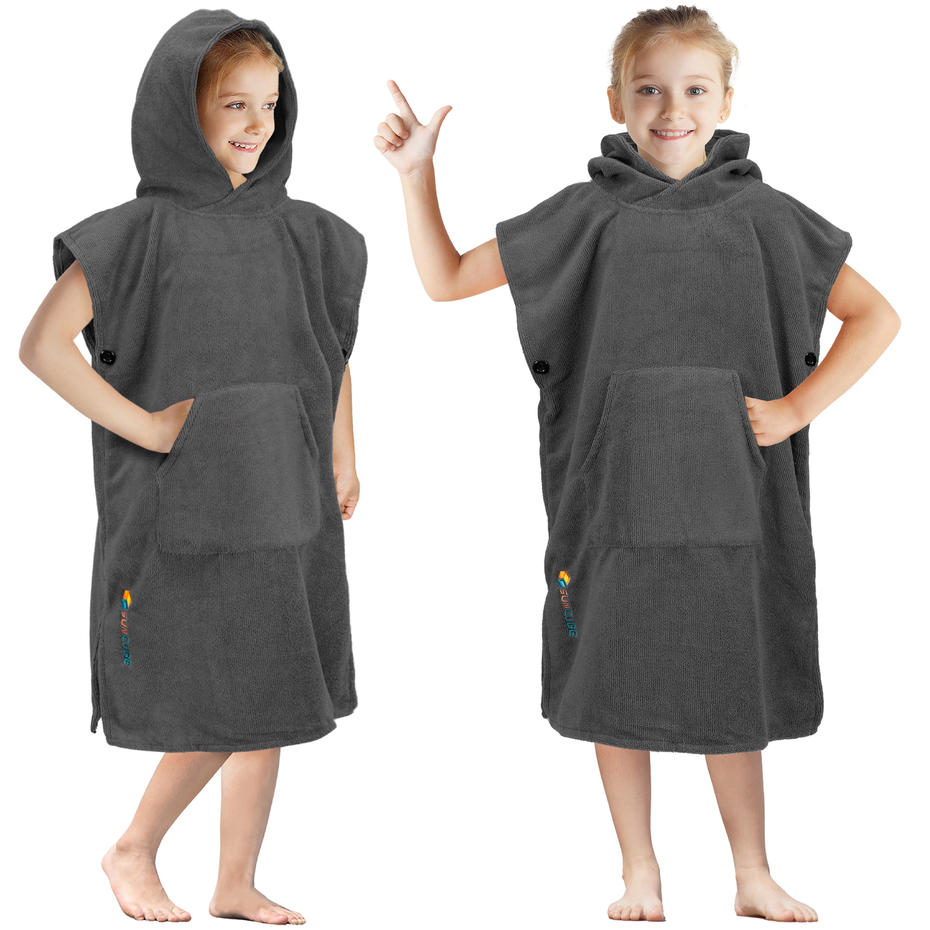 SUN CUBE Kids Changing Robe Surf Poncho, Kids Beach Towels, Hooded Towel For Toddler Bath Pool, Microfiber Quick Dry Wearable Towel Poncho with Hood, Swim Towel for Boys Girls 3-7 Years, Gray