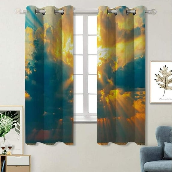 Sun Curtains Darkening Blackout 3D Turquoise Yellow Print Thermal Insulated Grommet Window Drapes Set For Living Room Bedroom Kitchen Office Cafe Home Decor 42"W x 63"L (Pack of 2)