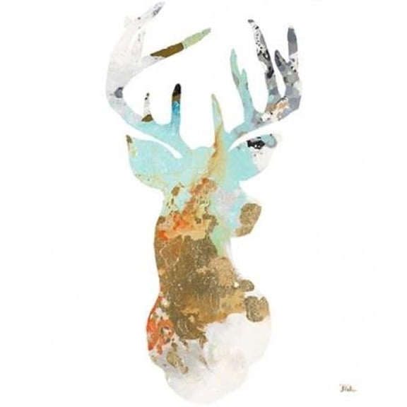 Sun Dance Graphics PDX11878BSMALL Gold Deer On Forest Poster Print by Patricia Pinto, 12 x 12 - Small