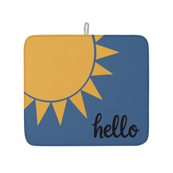 Sun Dish Drying Mat 16x18 inch Hello Cartoon Minimalist Super Absorbent Microfiber Dish Drying Pad for Kitchen Countertops Sink Dish Drainer Racks Coffee Bar Mats 1 Pack