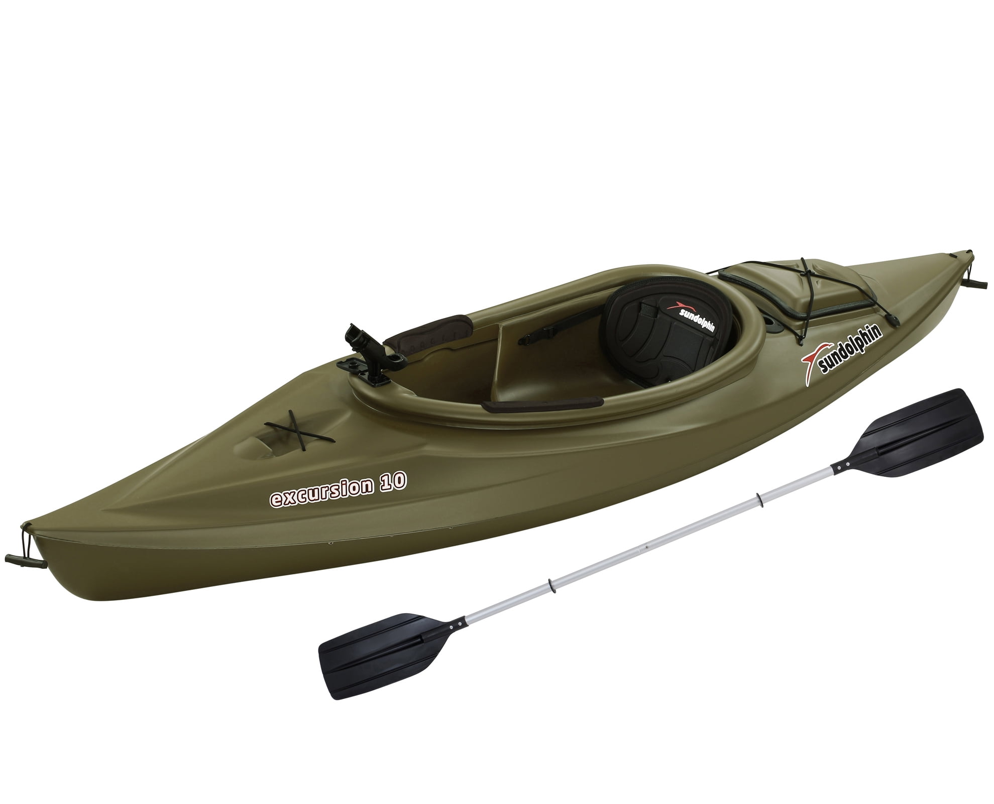 Sun Dolphin Excursion 10 Ft. Sitin Fishing Kayak Olive, Paddle Included