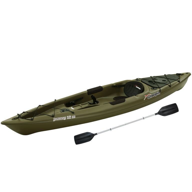 Sun Dolphin Journey 12' Sit-on Fishing Kayak Olive, Paddle Included 