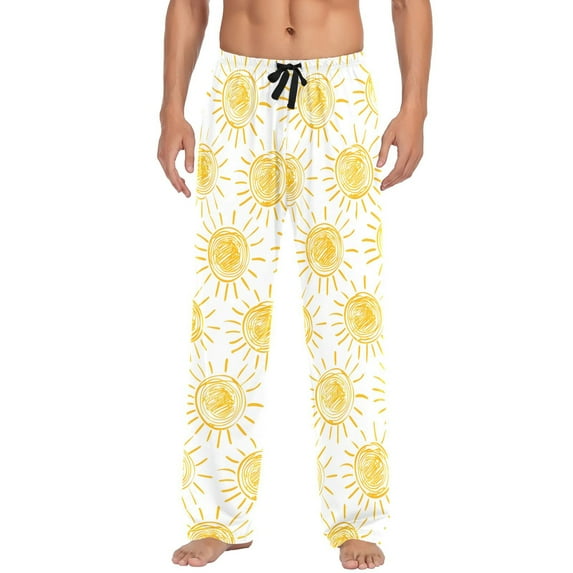 Sun Drawings on White Men's Pajama Pants Cotton Long Sleepwear Lounge Pants S
