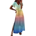 thumbnail image 1 of Sun Dresses For Women 2023 Casual Regular V Neck Short Sleeved Color Tie Dye Color Matching Long Slit Midi Dresses For Women Formal Flowy, 1 of 4