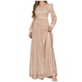 thumbnail image 1 of Sun Dresses Women Ladies Fashion Long Sleeve Dress V-Neck Solid Long Dress Sequin Floral Vocation Beach Sundress, 1 of 5