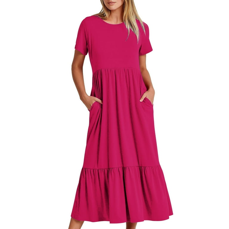 Casual Short sleeve Solid Color Round neck Plus size maxi Dresses Casual Short sleeve Solid Color Round neck Plus size maxi Dresses