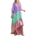 thumbnail image 1 of Sun Dresses Women Summer Casual V-Neck Half Sleeve High Low Maxi Dress Colorful Print Button Ruffle Long Beach Dress, 1 of 7