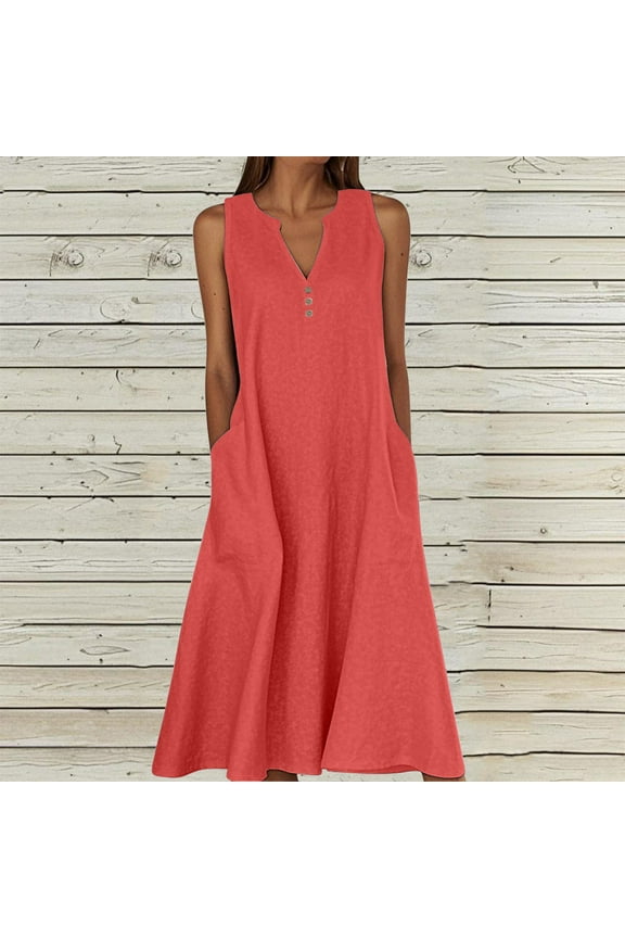Sun Dresses for Women 2025 Vacation New Women'S Summer Casual Dress Gradual Sleeveless Neck V-Neck Long Dress Red S-Xxl