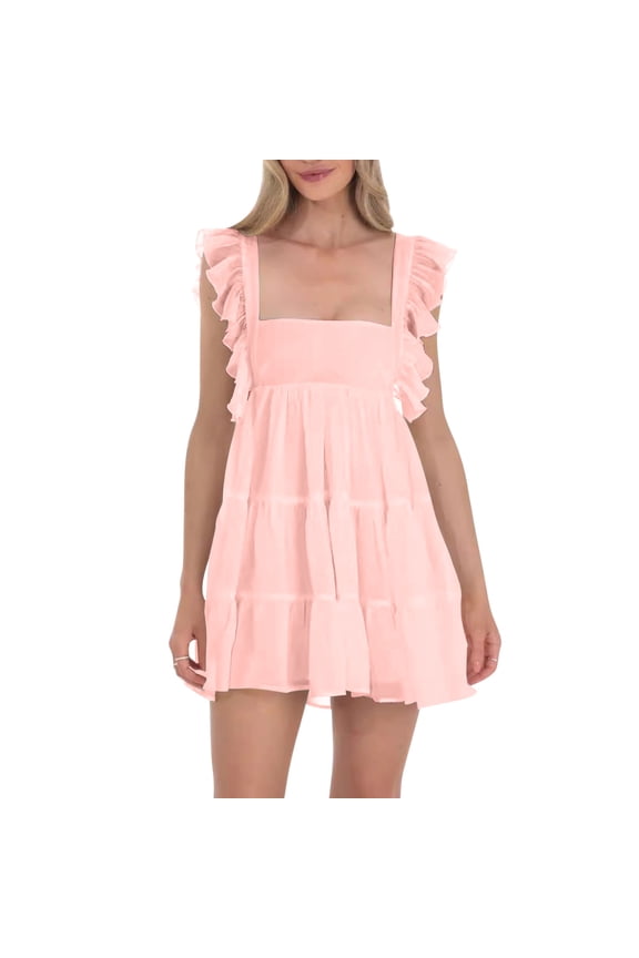 Sun Dresses for Womens 2026 Summer Fashion Plus Size Casual Flying Sleeve Bare Back Strap Mini Dress