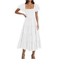 thumbnail image 1 of Sun Dresses for Womens 2026 Summer Fashion Plus Size Loose Casual Puff Sleeve Long Solid Color Dress, 1 of 7