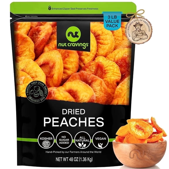 Nut Cravings Sun Dried California Peaches, No Sugar Added (48oz - 3 lbs)