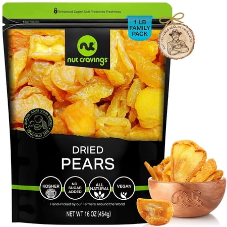 Nut Cravings Sun Dried California Pears, No Sugar Added Fruit Snack (16oz - 1 lbs)