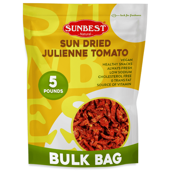 Sunbest Natural Sun Dried Julienne Tomatoes – 5 lb Bulk Bag (80 oz)