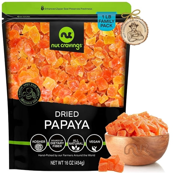 Nut Cravings Sun Dried Papaya Chunks, with Sugar Added (16oz - 1 lbs)