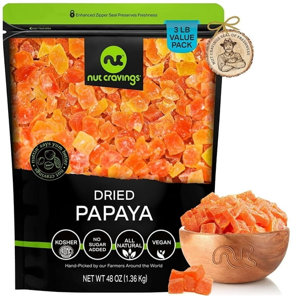 Nut Cravings Sun Dried Papaya Chunks, with Sugar Added (48oz - 3 lbs)