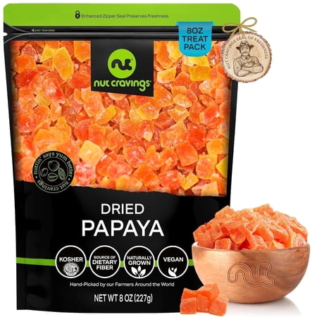 Nut Cravings Sun Dried Papaya Chunks, with Sugar Added (8oz)