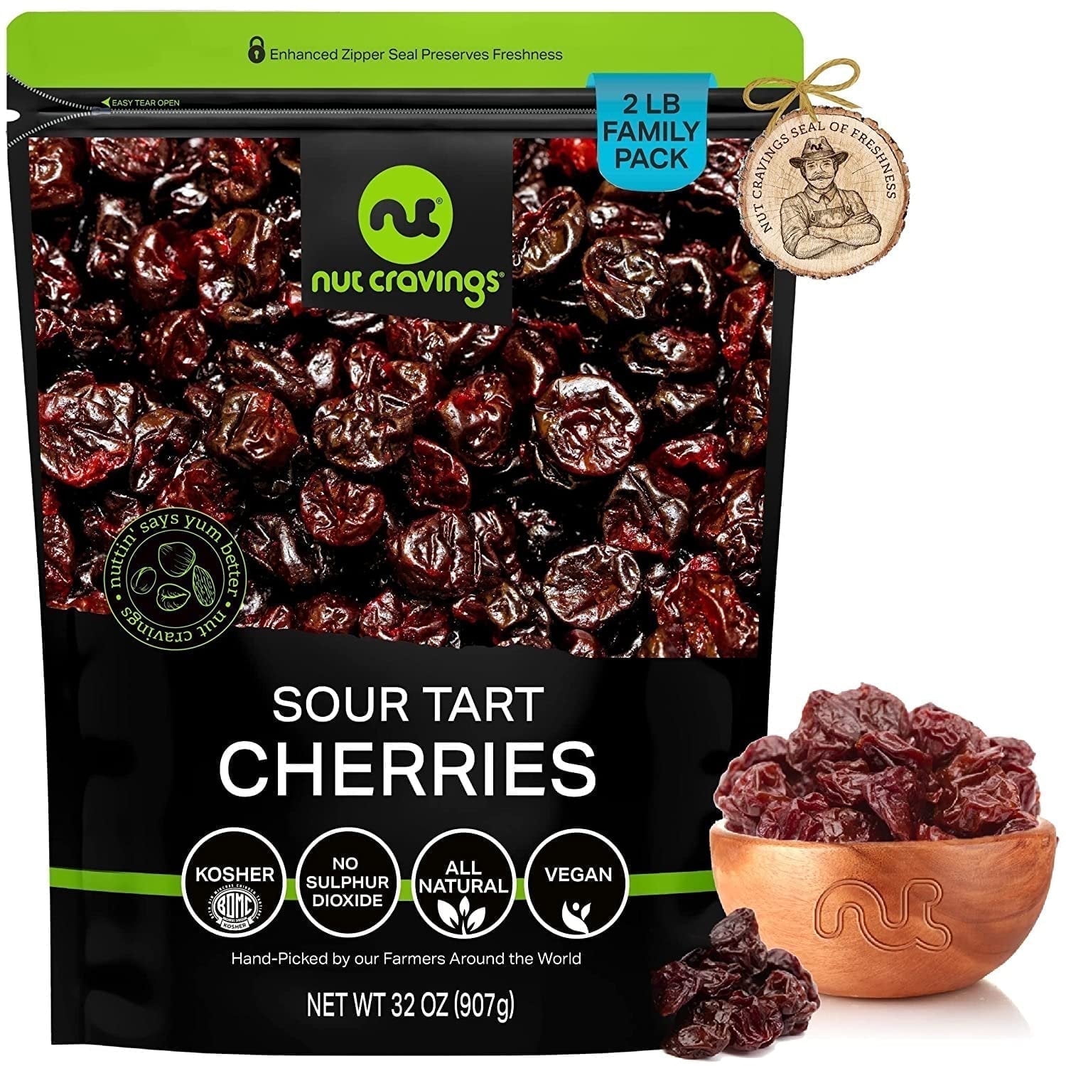Sun Dried Sour Tart Cherries, Lightly Sweetened 32oz by Nut Cravings