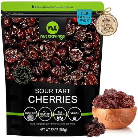 Sun Dried Sour Tart Cherries, Lightly Sweetened 32oz by Nut Cravings