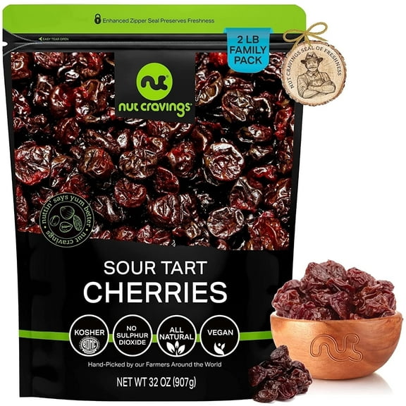 Sun Dried Sour Tart Cherries, Lightly Sweetened 32oz by Nut Cravings