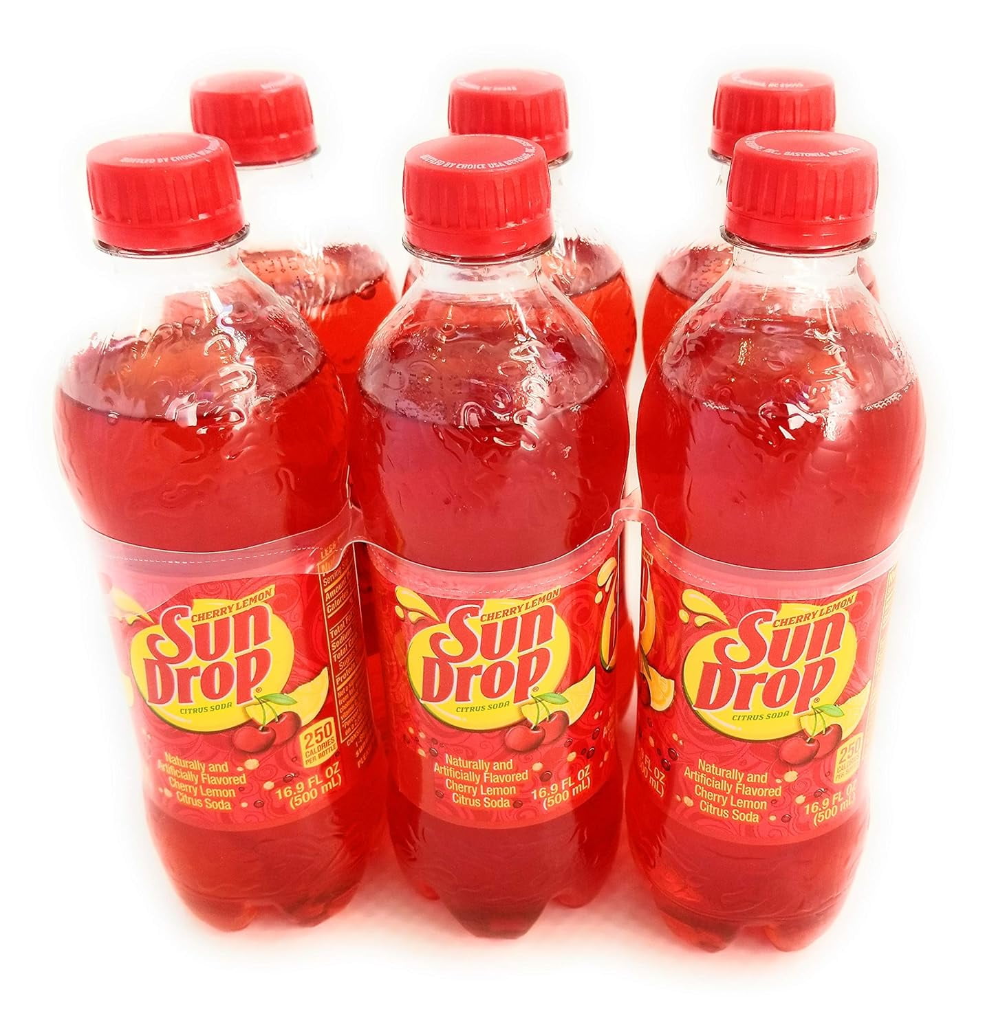 Sun Drop Cherry Lemon Citrus Soda, 16.9 fl oz bottles, 6 pack