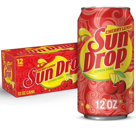 Sun Drop Cherry Lemon Citrus Soda Pop, 12 fl oz, 12 Pack Cans