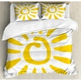 thumbnail image 1 of Sun Duvet Cover Set, Doodle Style Sun Circle and Rays Burst Beams Nature Hot Summertime, Decorative 3 Piece Bedding Set with 2 Pillow Shams, Queen Size, Yellow White, by Ambesonne, 1 of 3