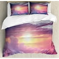 thumbnail image 1 of Sun Duvet Cover Set, Surreal Sky with Fluffy Clouds Dreamy Horizon Tranquility Panorama, Decorative 3 Piece Bedding Set with 2 Pillow Shams, Queen Size, Pale Pink Pale Blue, by Ambesonne, 1 of 3