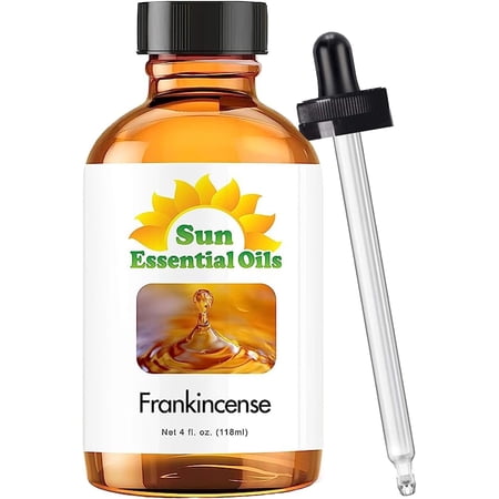 Sun Essential Oils – 4 oz Frankincense Essential Oil with Dropper for Diffuser, Skin, Face, Aromatherapy Massage, Humidifier, Warm & Resinous Scent for Candle, Lotion & Soap Making, Room Fragrance
