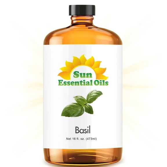 Sun Essential Oils - Basil Essential Oil 16 oz for Diffuser Skin Massage Candle Soap Making
