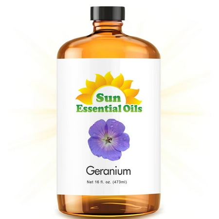 Sun Essential Oils - Geranium Essential Oil 16oz for Aromatherapy, Diffuser, Stress Relief